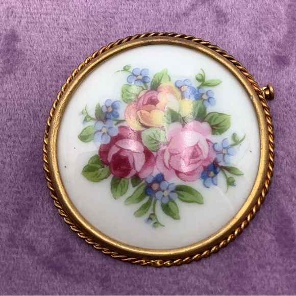 Vintage Floral  Limoges Brooch - Picture 2 of 5